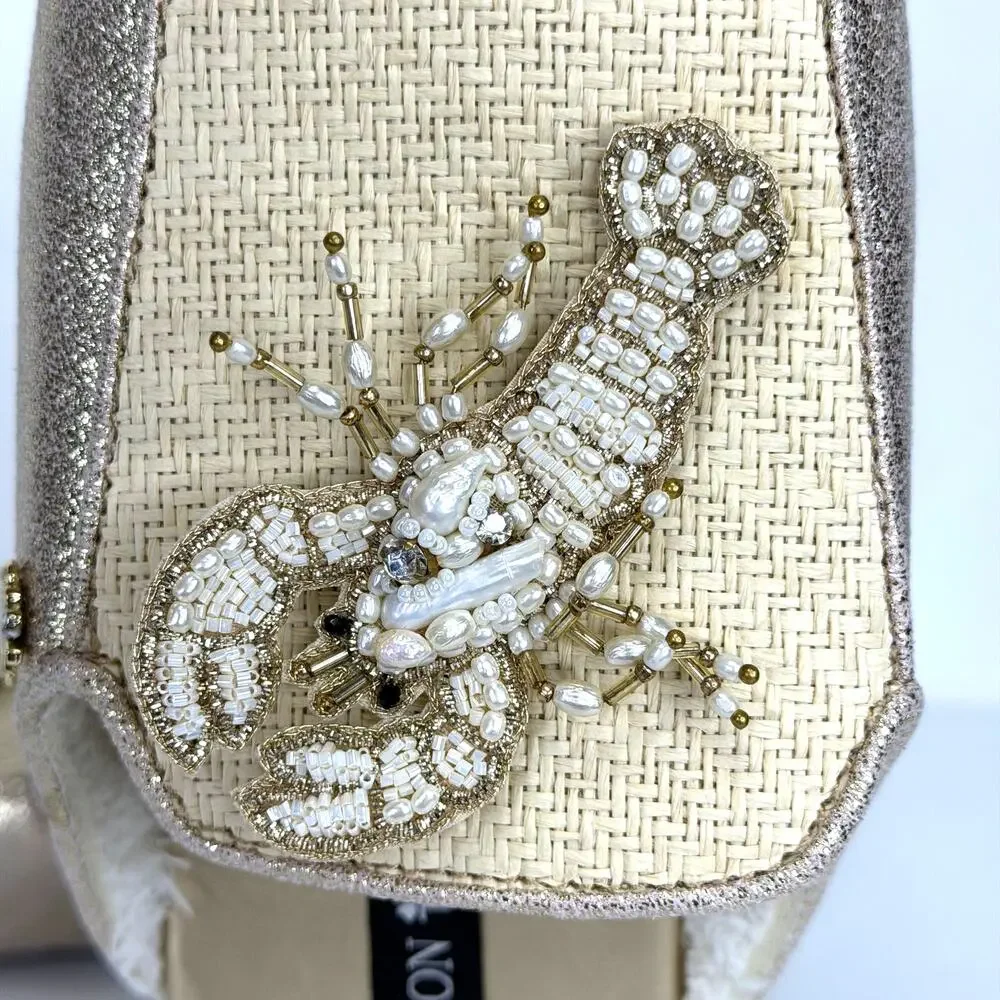 Laines London Mule Shoes Pearl Starfish & Lobster Brooches Cream Gold Size L 8/9
